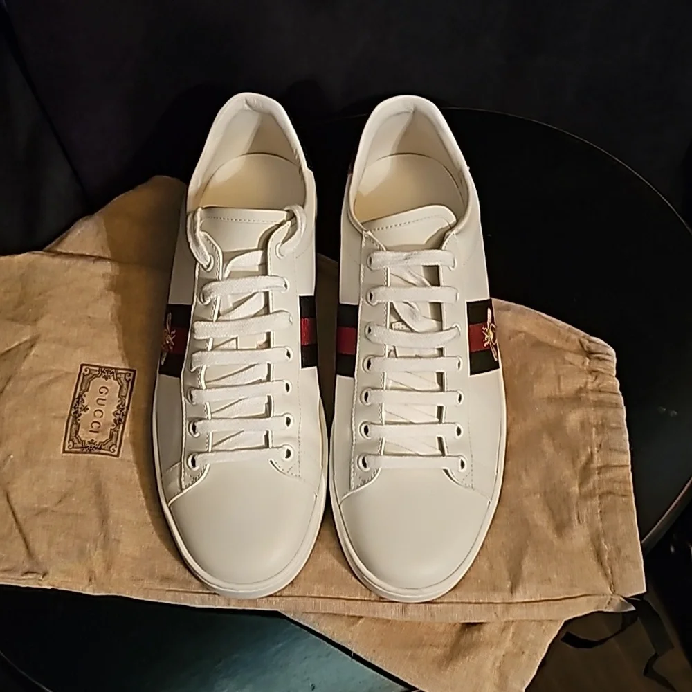 Gucci white embroidered Bee Ace sneakers size 40+ worn ONCE perfect condition - Picture 2 of 12